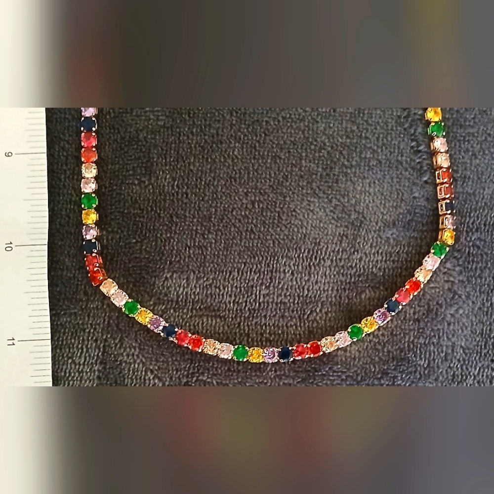 Gold-tone Multi Color CZ Adjustable Necklace
